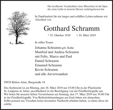 Traueranzeigen Von Gotthard Schramm Trauer In Nrw De