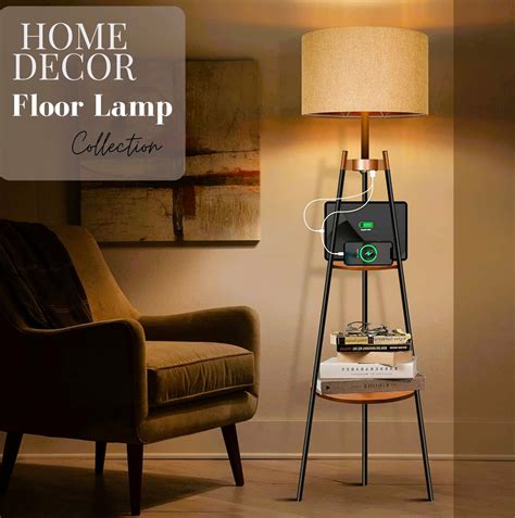 Modern Standing Lamp With Shelves, USB Charging Station, and Dimmable Light for Reading, Living ...