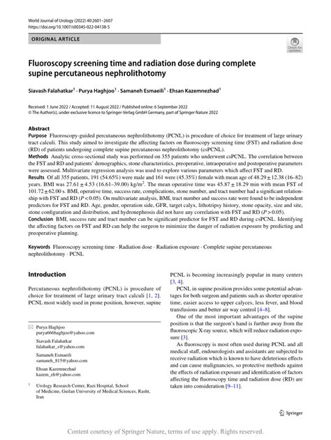 Fluoroscopy Screening Time And Radiation Dose During Complete Supine