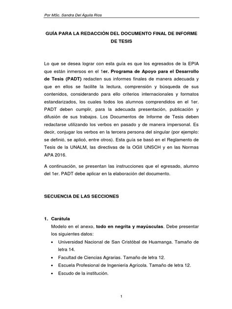 Guía Para La Redacción De Informes De Tesis 1 Pdf Comillas