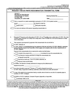 Fillable Online Uspto REQUEST FOR EX PARTE REEXAMINATION TRANSMITTAL