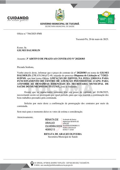 OFÍCIO Nº EMPRESA CAPS ASS Prefeitura Municipal de Tucumã Gestão