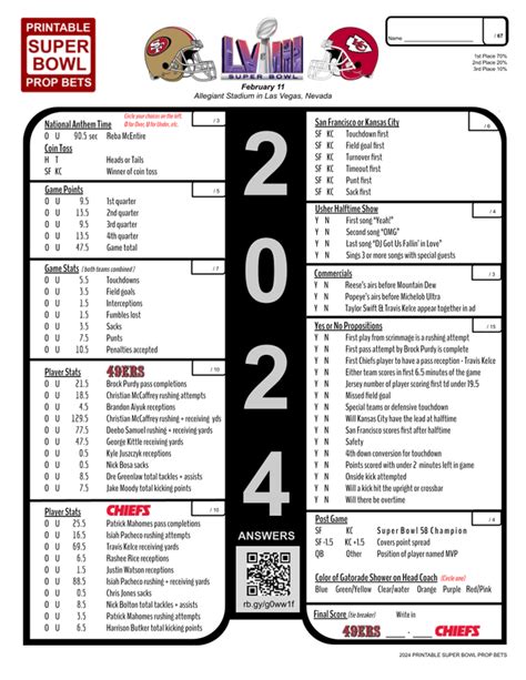 2024 Super Bowl Lviii 58 Prop Bet Sheet Rprintsuperbowlpropbet