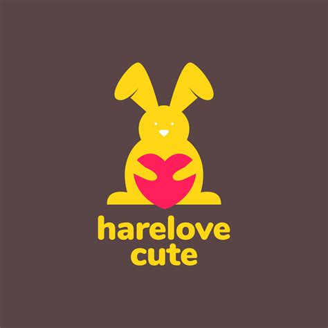 animal pets hare rabbit bunny love heart flat simple modern logo design