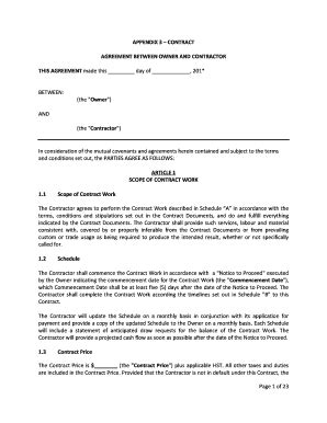 Fillable Online APPENDIX 3 CONTRACT AGREEMENT BETWEEN OWNER AND