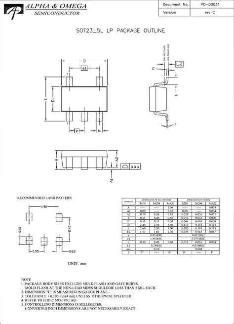 SOT 23 5L LP Pkg Drawing Datasheet By Alpha Omega Semiconductor Inc