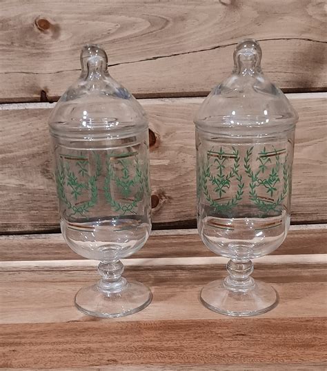 Vintage Apothecary Jars Princess House Greengold Pattern Etsy