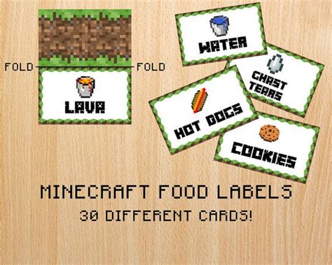 Minecraft Food Labels Printable Minecraft Food Tent Cards Minecraft