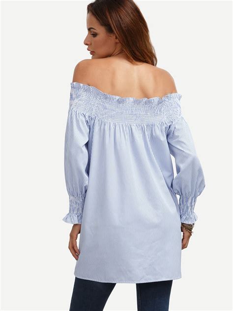 Bardot Poet Sleeve Dip Hem Smock Blouse Shein Sheinside