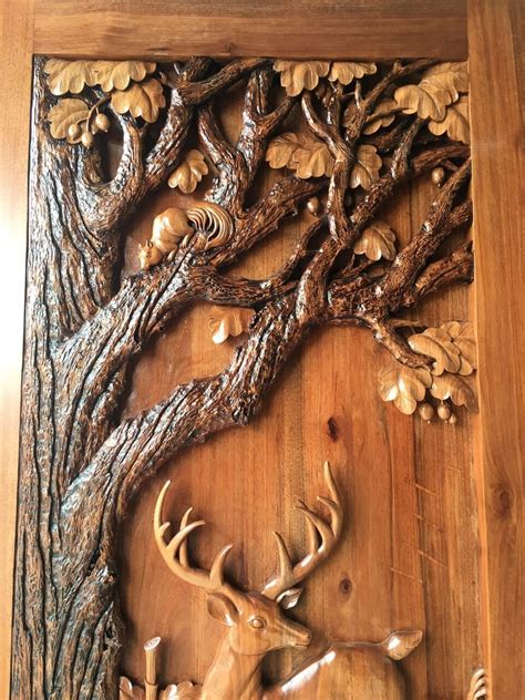 Oak Tree Carved In 2020 Oak Tree Carving Wood Carving Art Door Design Wood