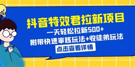 抖音特效君拉新项目 一天轻松拉新500 附带快速审核玩法收徒弟玩法起飞项目网