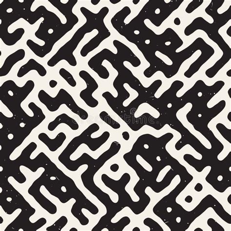 Vector Seamless Black And White Rounded Irregular Maze Pattern