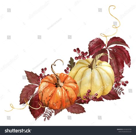 Watercolor Pumpkin Corner Border Clipart Thanksgiving Stock ...