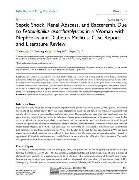 (PDF) Septic Shock, Renal Abscess, and Bacteremia Due to Peptoniphilus asaccharolyticus in a ...