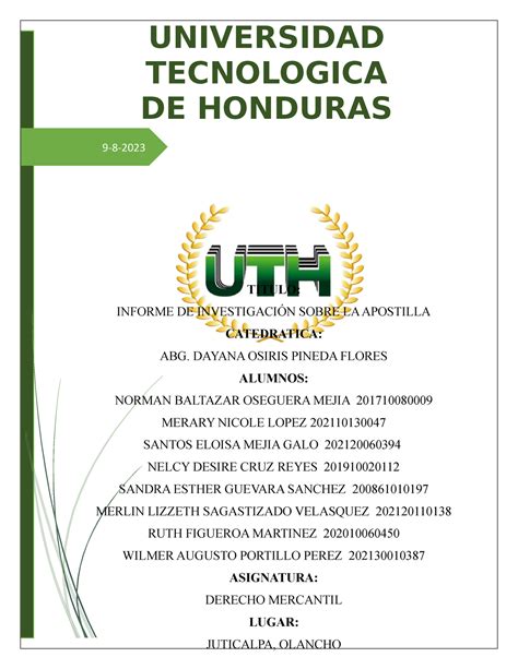 Dip Investigación De La Apostillado 9 8 Universidad Tecnologica De Honduras Titulo Informe