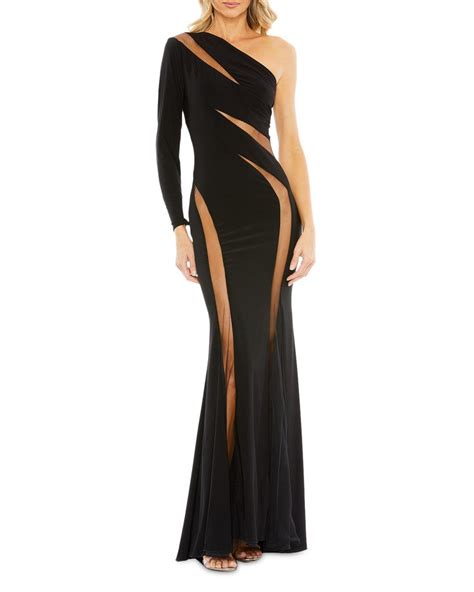 Mac Duggal Mesh Illusion Gown In Black Lyst