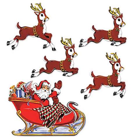 Vintage Christmas Santa & Sleigh Cutouts