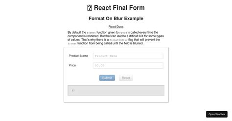 React Final Form Format On Blur Example Codesandbox