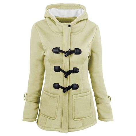 Zpanxa Winter Coats For Women Horn Buttons Cardigan Warm Padded Hooded