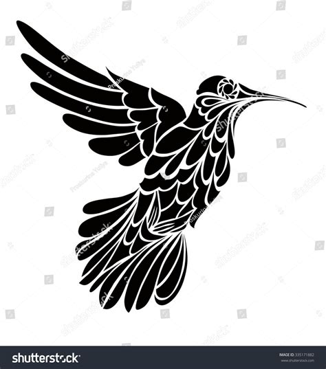 Hummingbird Silhouette Stylized Vector Graphic Drawing Stok Vektör