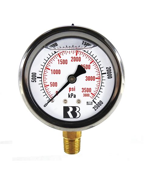 Pressure Gauge SS Bottom Entry L F 63mm 1 4 BSPT 0 25000 KPa