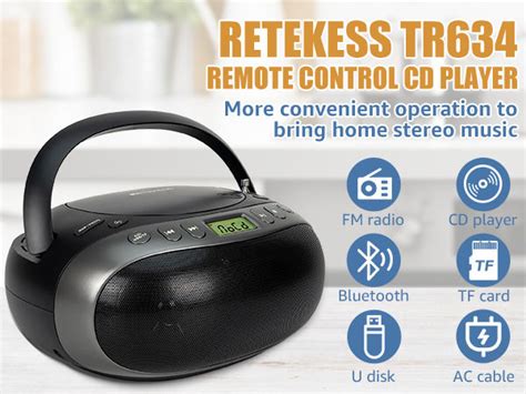 Retekess TR634 Protable Handle CD Player FM Radio Bluetooth Boombox