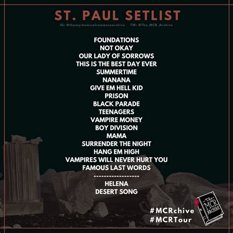 MCR Tour Updates On Twitter THE OFFICIAL SETLIST FOR MCRSTPAUL See