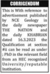 Nce Geology University Of Peshawar Professor Jobs Job