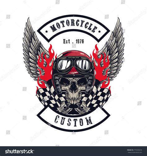 Vector Illustration Vintage Motorcycle Monochrome Skull Stock Vector (Royalty Free) 775335010 ...