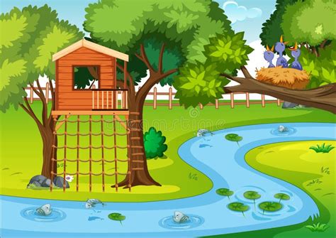 Nature Park Scene in Cartoon Style Stock Vector - Illustration of scenery, nature: 204556850