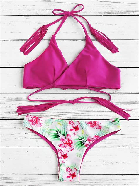 Calico Print Tassel Tie Bikini Set Shein Sheinside