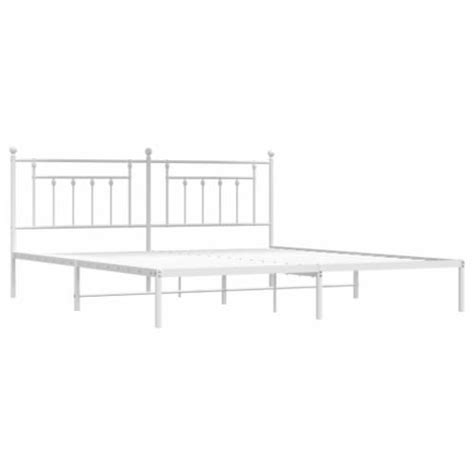 Vidaxl Metal Bed Frame With Headboard White X King X