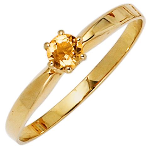 JOBO Damen Ring 585 Gold Gelbgold 1 Citrin Orange Goldring Citrinring