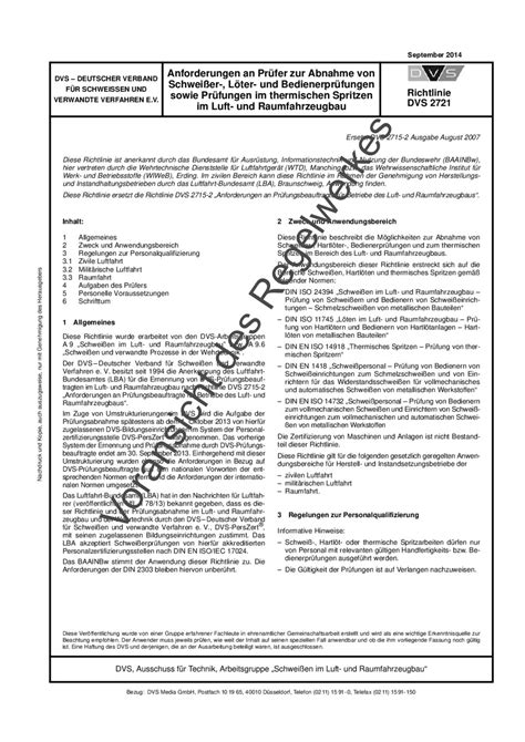 Richtlinie DVS 2721 09 2014 Schweißen im Luft und Raumfahrzeugbau