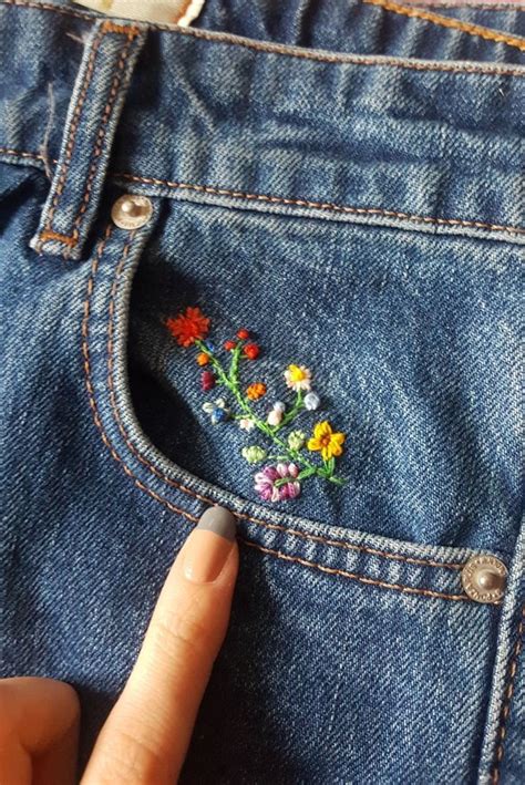 Embroidered Flowers On Denim Embroidery Jeans Diy Clothes Embroidery