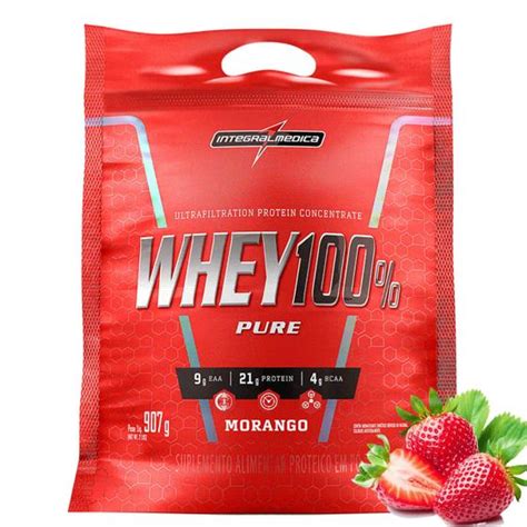 Whey Protein 100 Pure 907g Concentrado Integralmédica Refil Morango