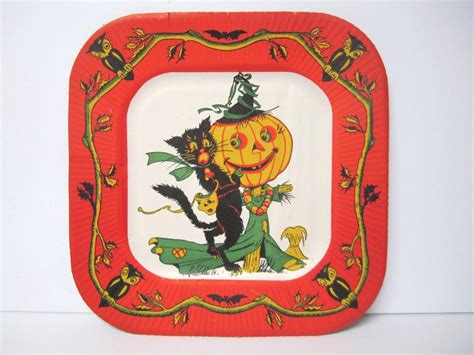 Vintage Halloween Plate Black Cat Jol Owl Bats Etc 1946166934