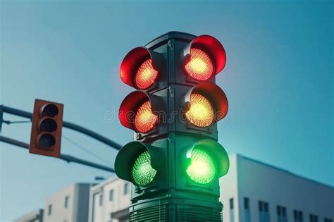 Road Traffic Light In The City For Car Traffic Ai Generated Stock