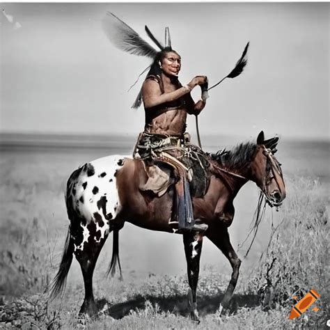 Native American Warriors On Horseback Riding Through The Plains Of