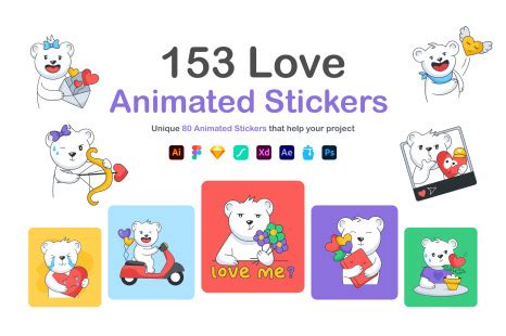 Flat Animated Love Stickers on Yellow Images Creative Store - 133080