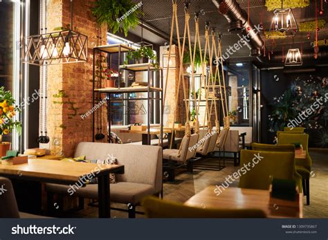 Interior Contemporary Cozy Cafe Several Wooden Stock Photo 1309735867 ...