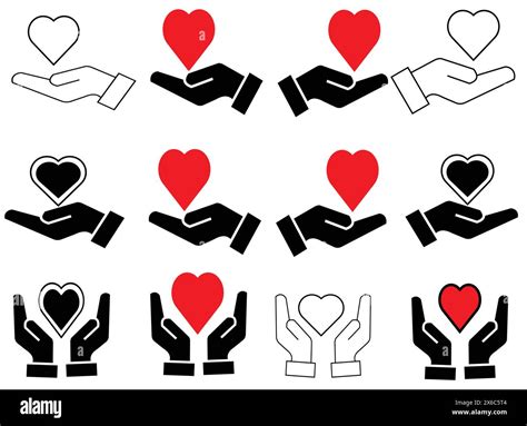 Heart In Hand Icons Set Healthcaredonation And Giving Aid Concept Hands Holding Heart Icon