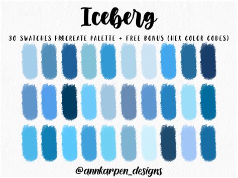 Iceberg Procreate Palette Hex Color Codes Bright Blue Etsy Australia