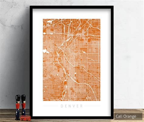 Denver Map City Street Map of Denver Colorado Art Print Watercolor ...