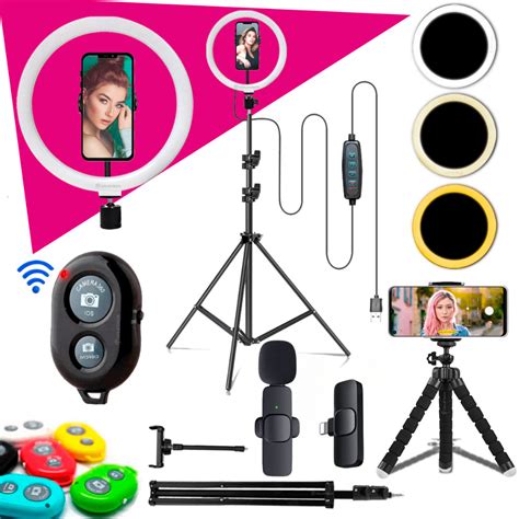 Kit Youtuber Tripe Iluminador Ring Light Celular Microfone