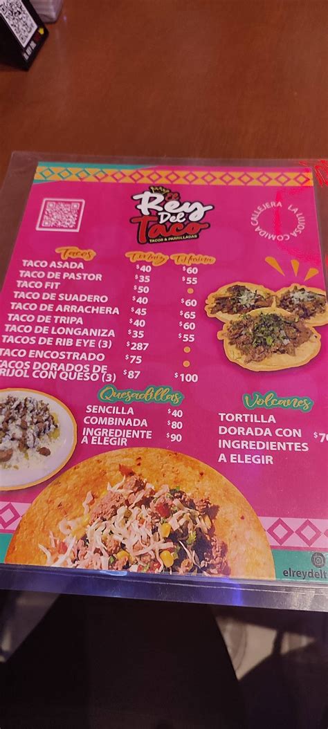 Menu at El Rey del Taco restaurant, Culiacán