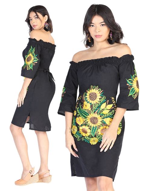 Floral Off The Shoulder Mexican Dress Traditional Mexican Dress Floral