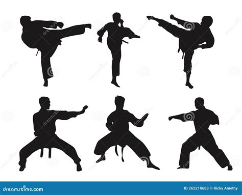 Collection Silhouette Of A Karate Stock Vector Illustration Of Silhouettes Action 262210688