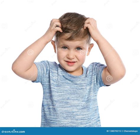 Little Boy Scratching Head On White Background Stock Image Image Of