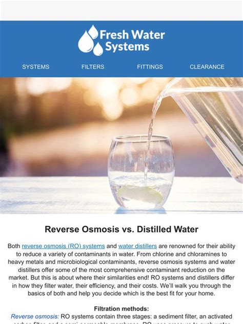 Fresh Water Systems Reverse Osmosis Vs Distilled Water Milled